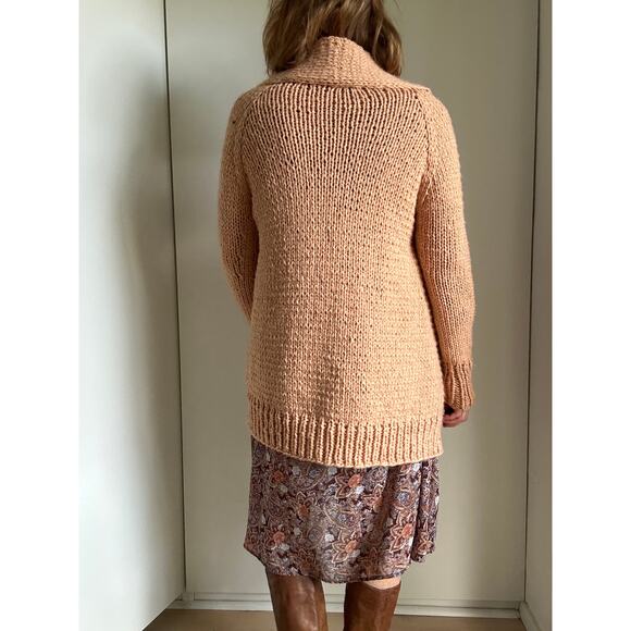Vintage Handmade Crochet Cardigan Sweater Tan Size S/M Fit Midi length Fall knit - Picture 3 of 5